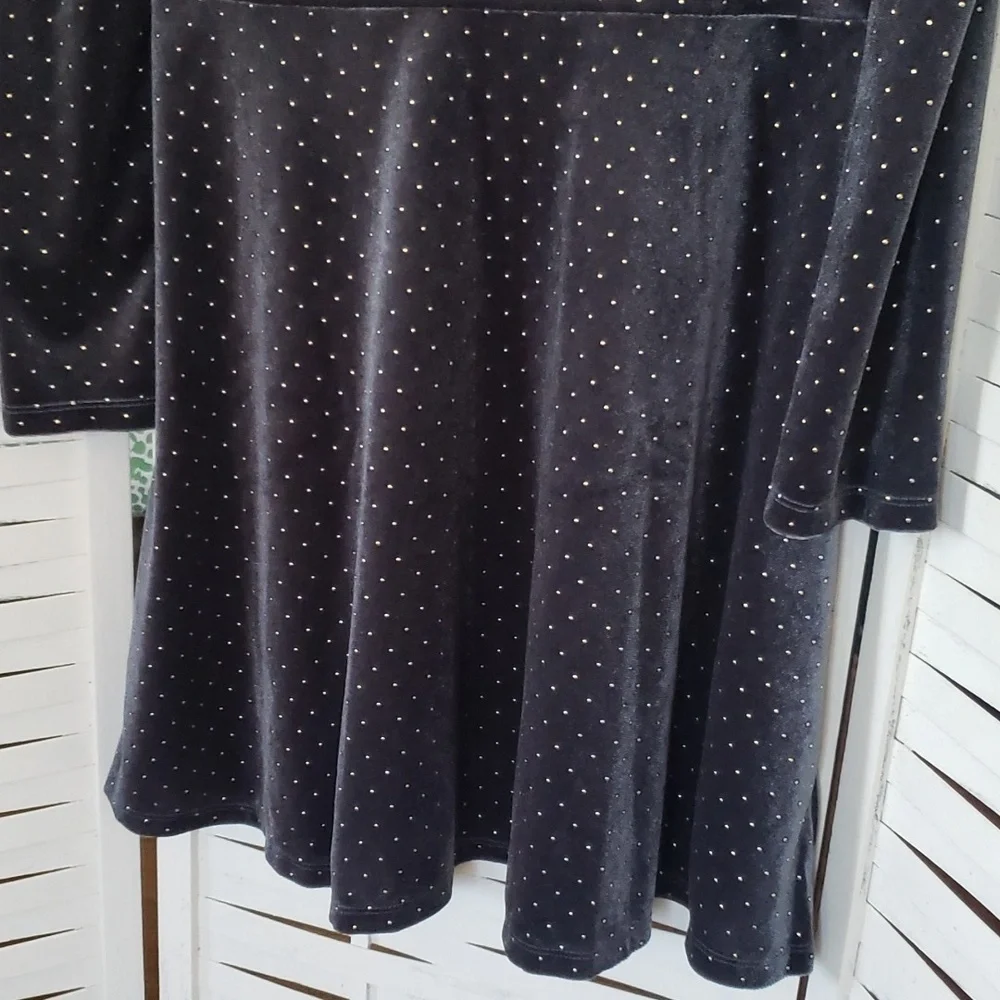 GAP new dark gray with gold tiny dots velvet girls dress 14/16